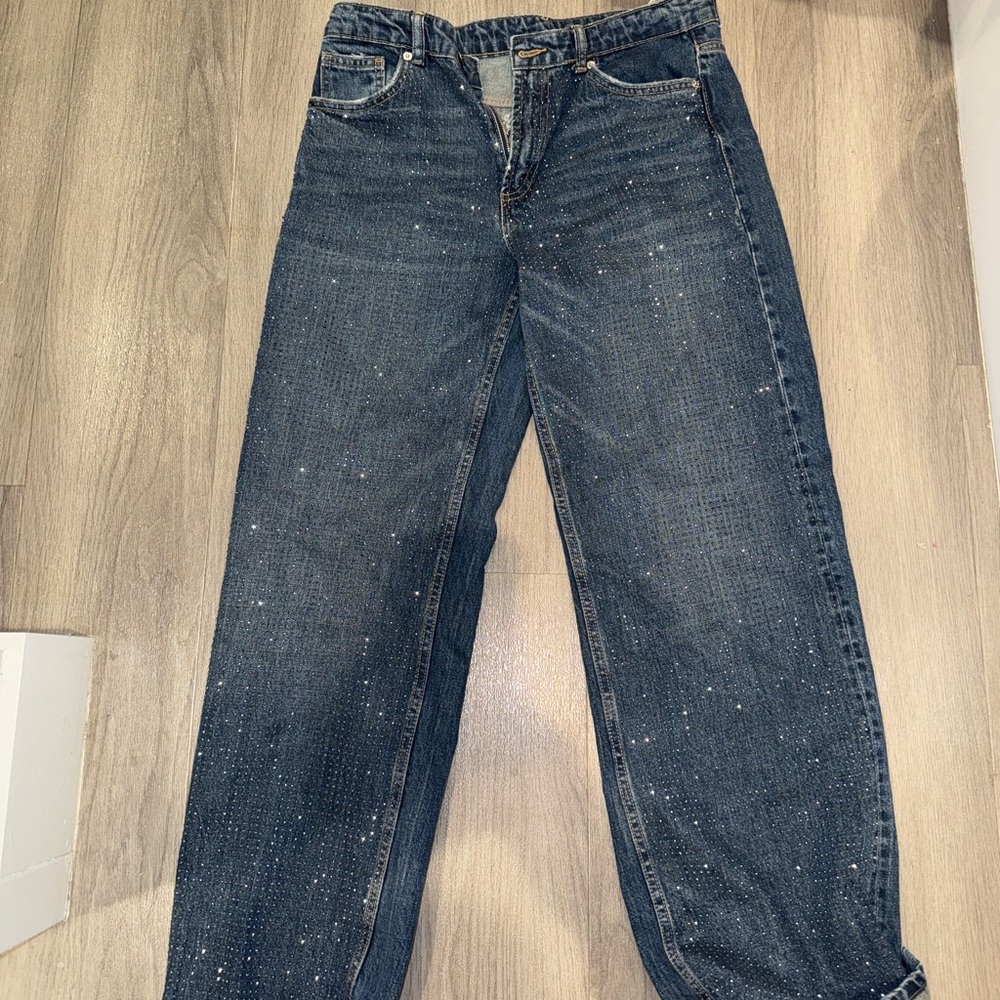 Zara all over rhinestone jeans size 6